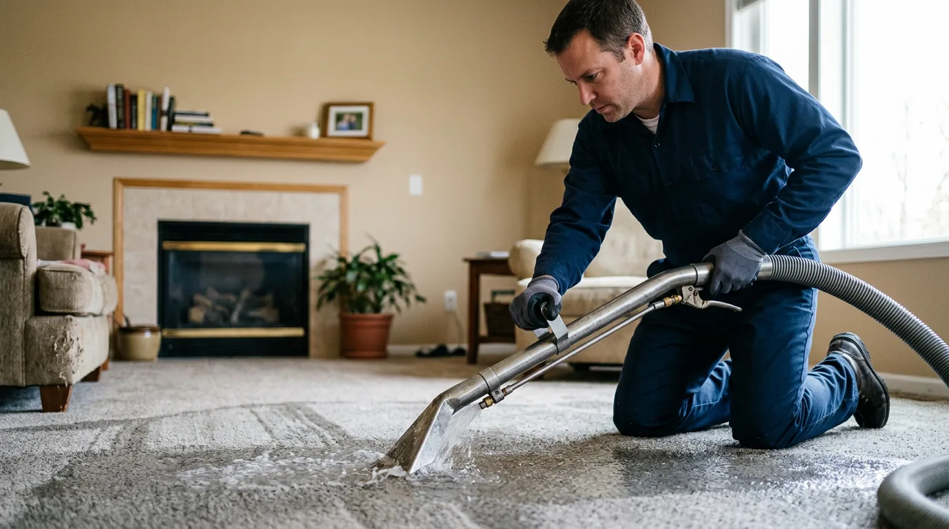 Water damage restoration technician working near Helm, CA